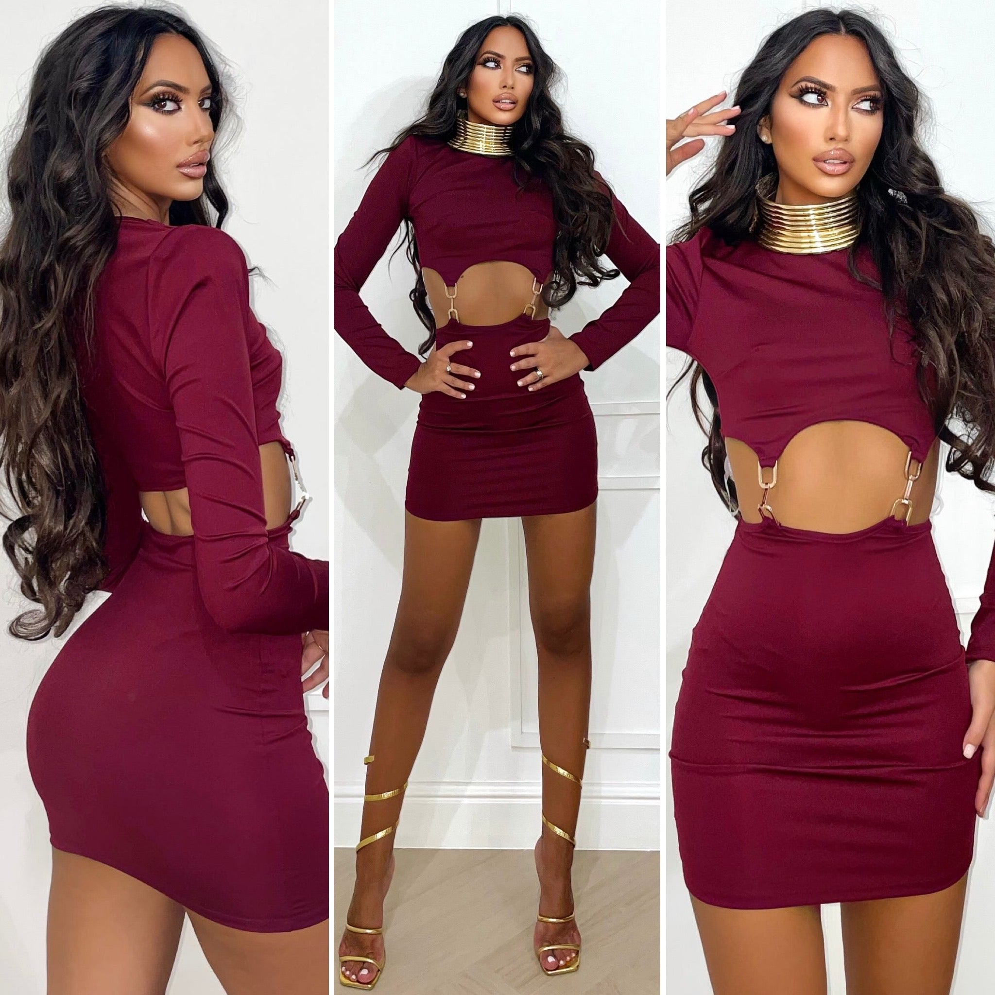 Burgundy dress with gold chain Burgundy dress with gold chain