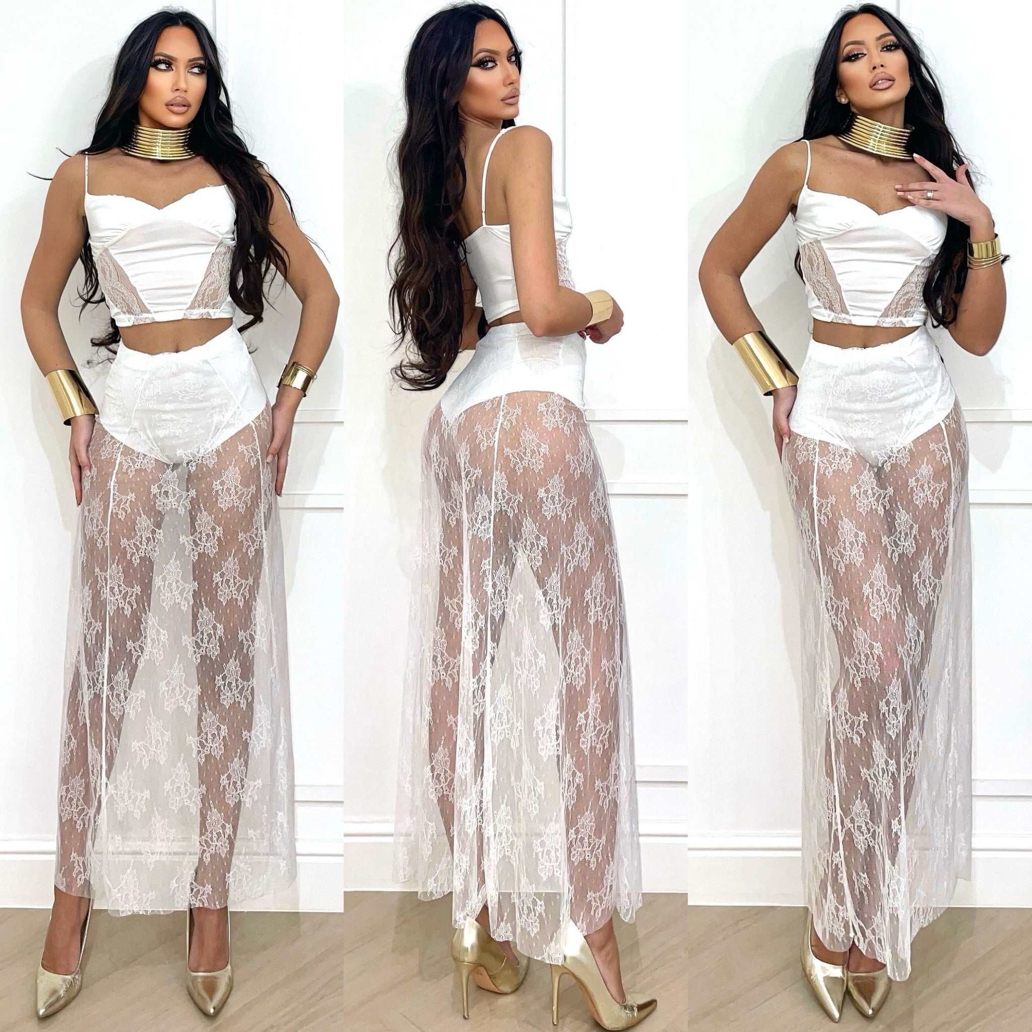 Gonna in pizzo con coulotte bianca