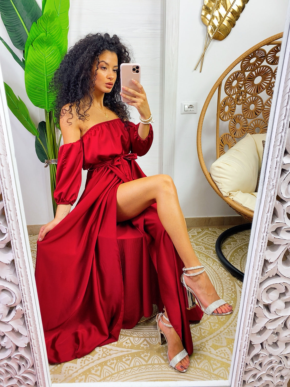 Bridesmaid or wedding dress, long in satin with adjustable straps, - Main Image