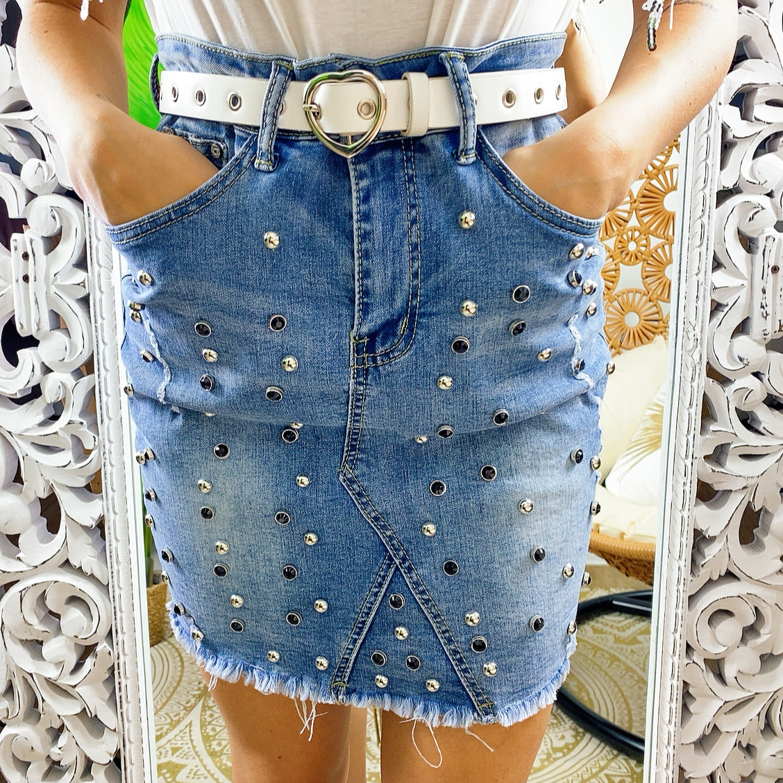 Gonna di jeans con borchie - Main Image