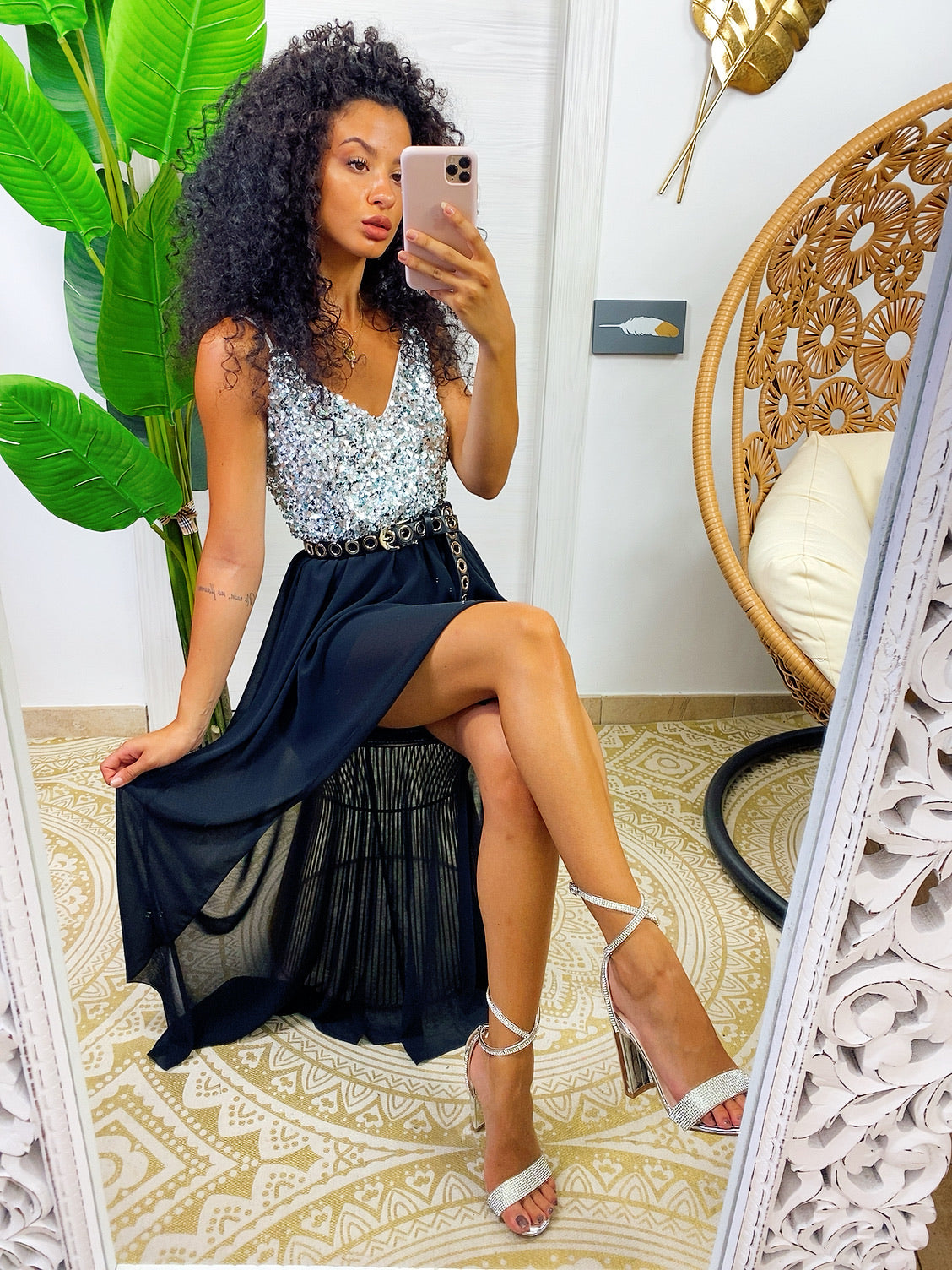 Jaded Rose Vestido Corto Plateado Flecos Vestido Plateado Corto