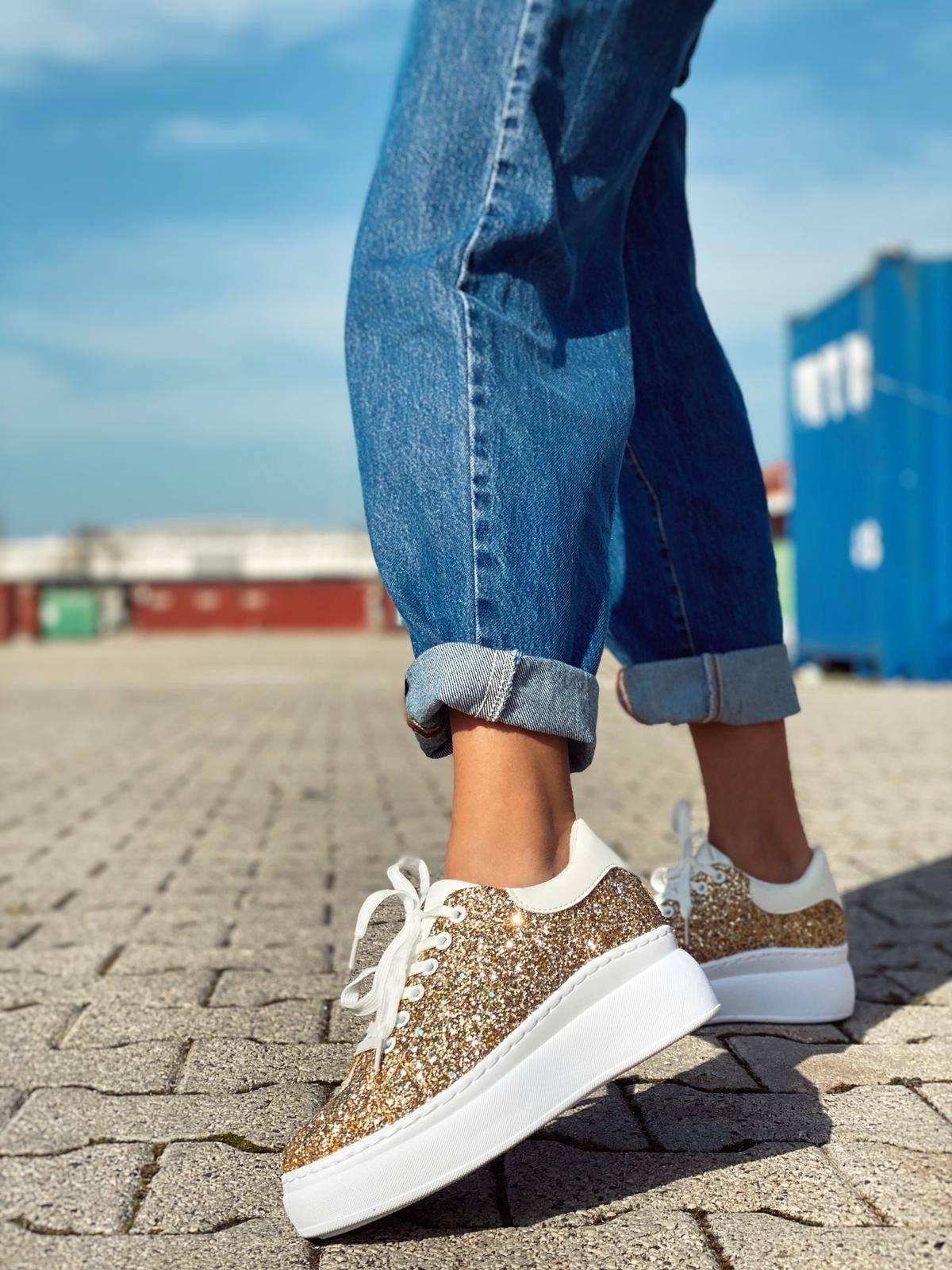 Gold glitter sneakers with platform - Main Image