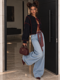 Cardigan a Trecce con Profili a Contrasto Blu Bordeaux - R.a. Boutique