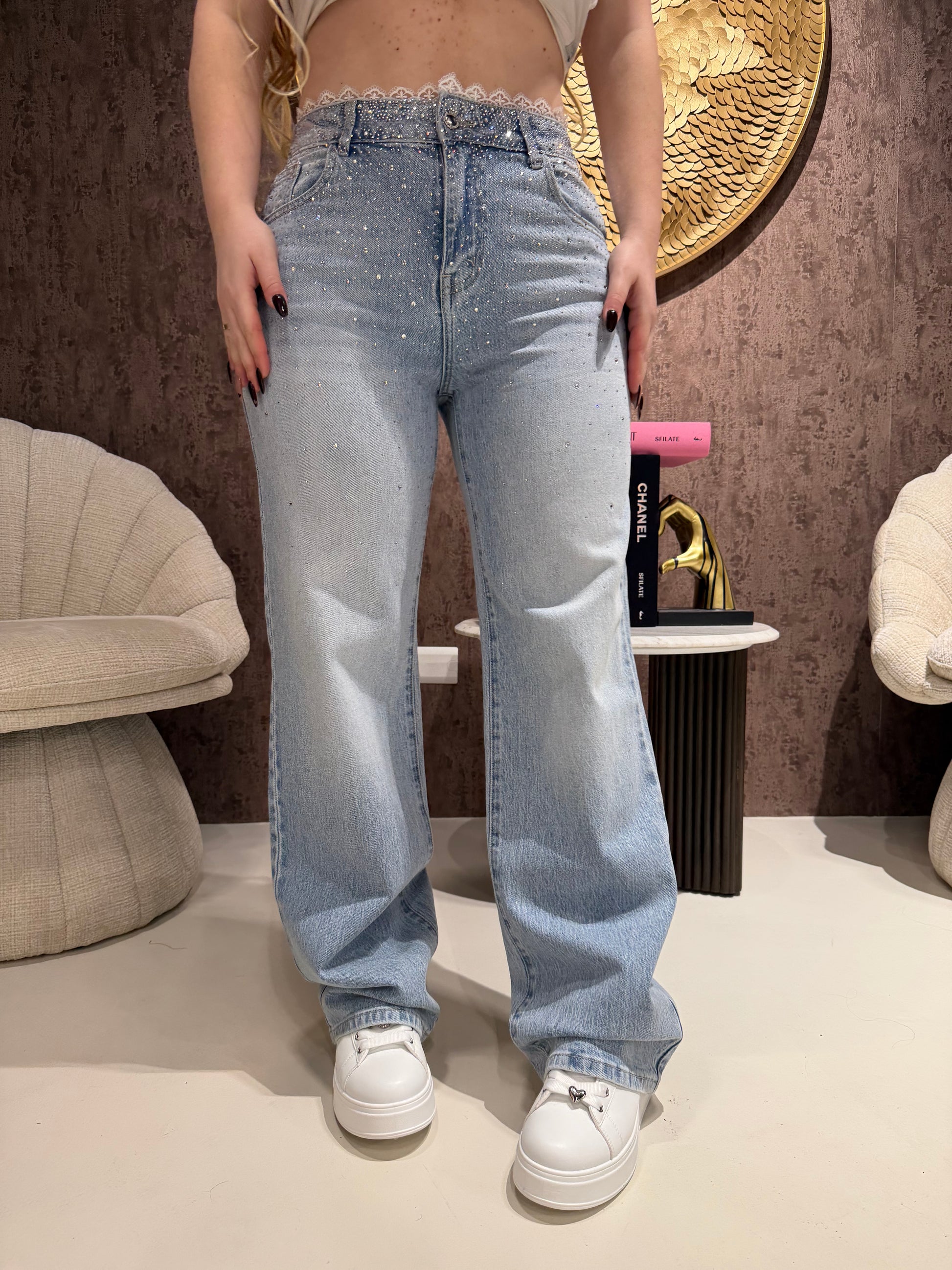 Jeans con brillantini e pizzo - R.a. Boutique