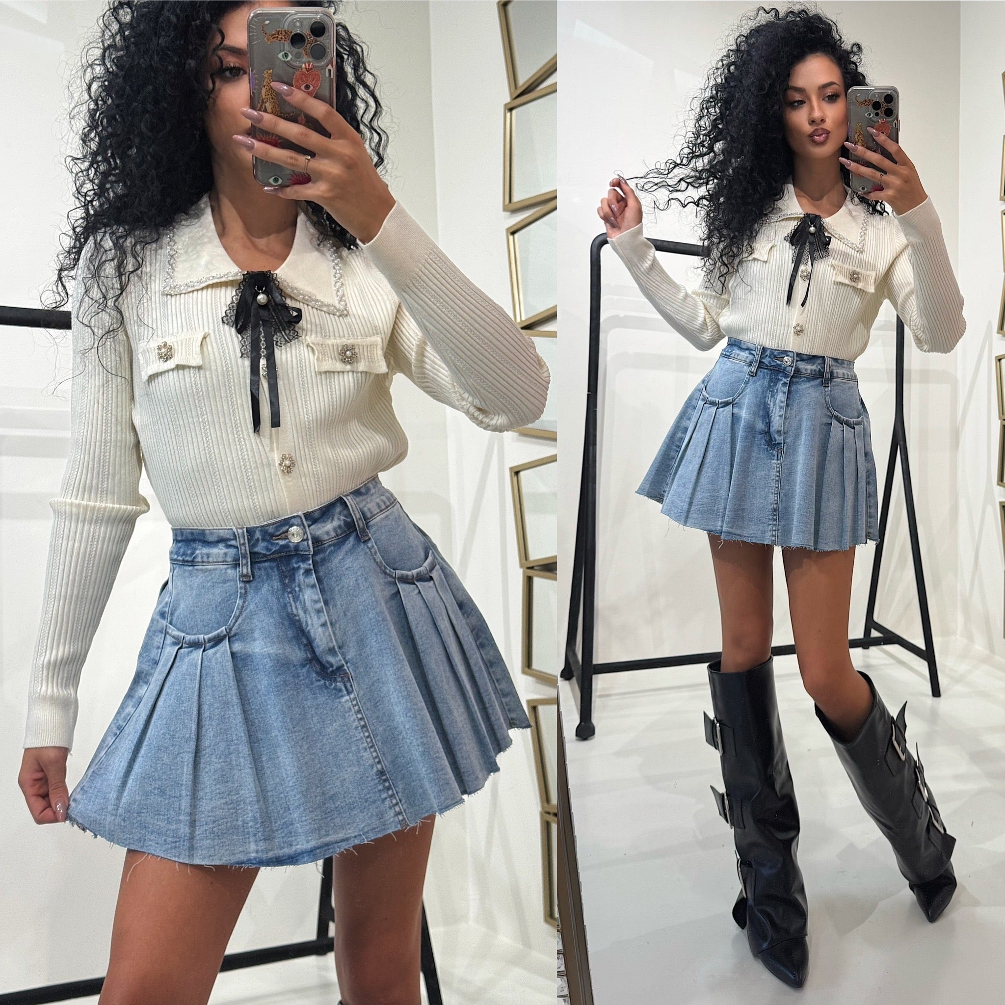 Gonna in denim con pieghe - R.a. Boutique