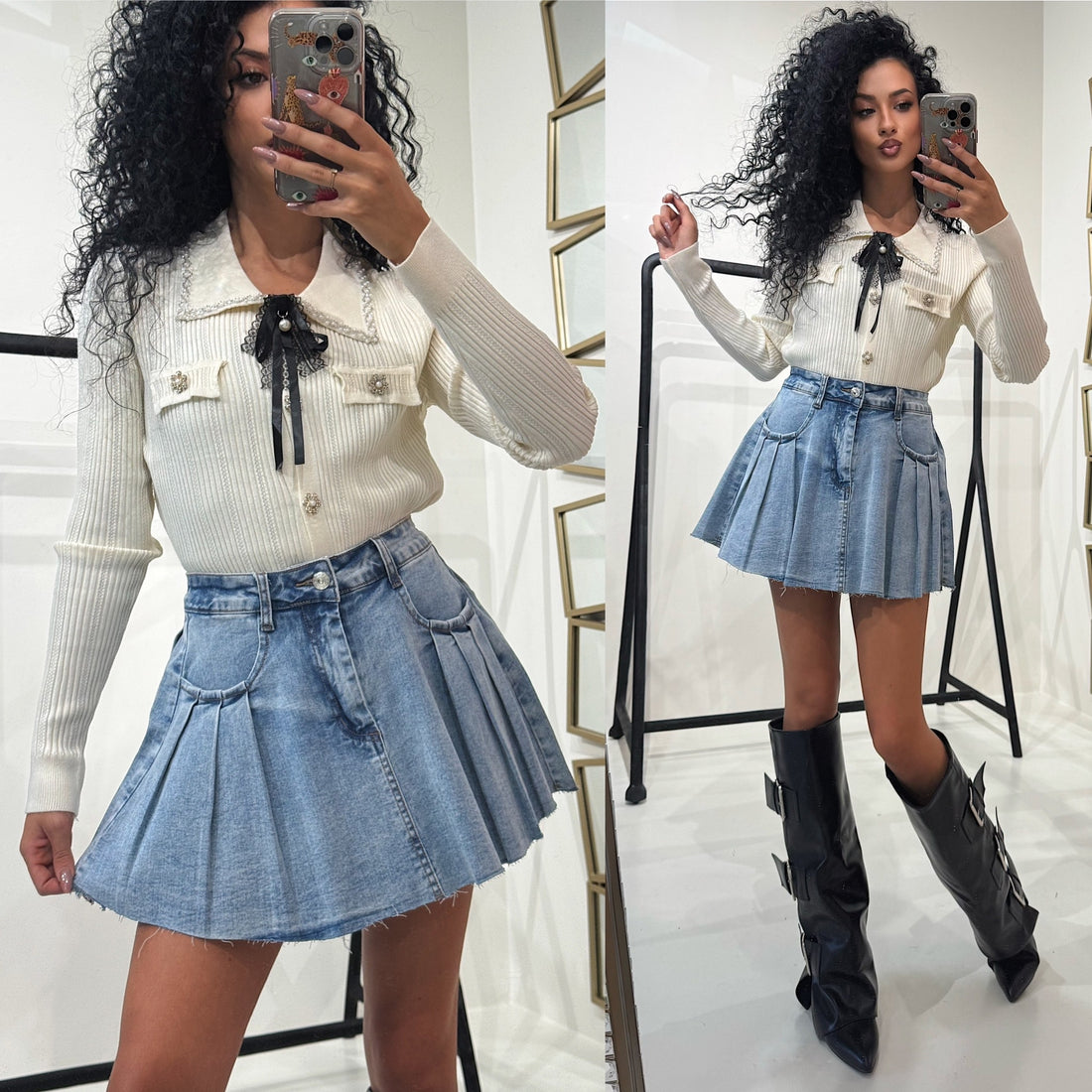 Gonna in denim con pieghe - R.a. Boutique