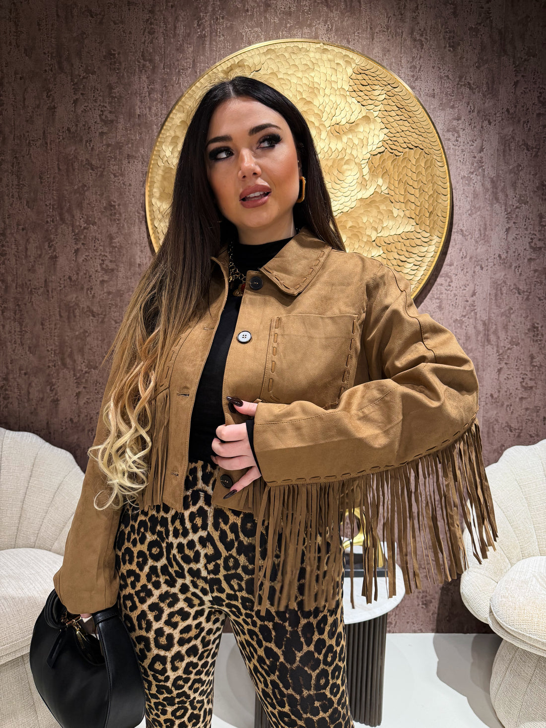 Giacca in camoscio con frange - R.a. Boutique