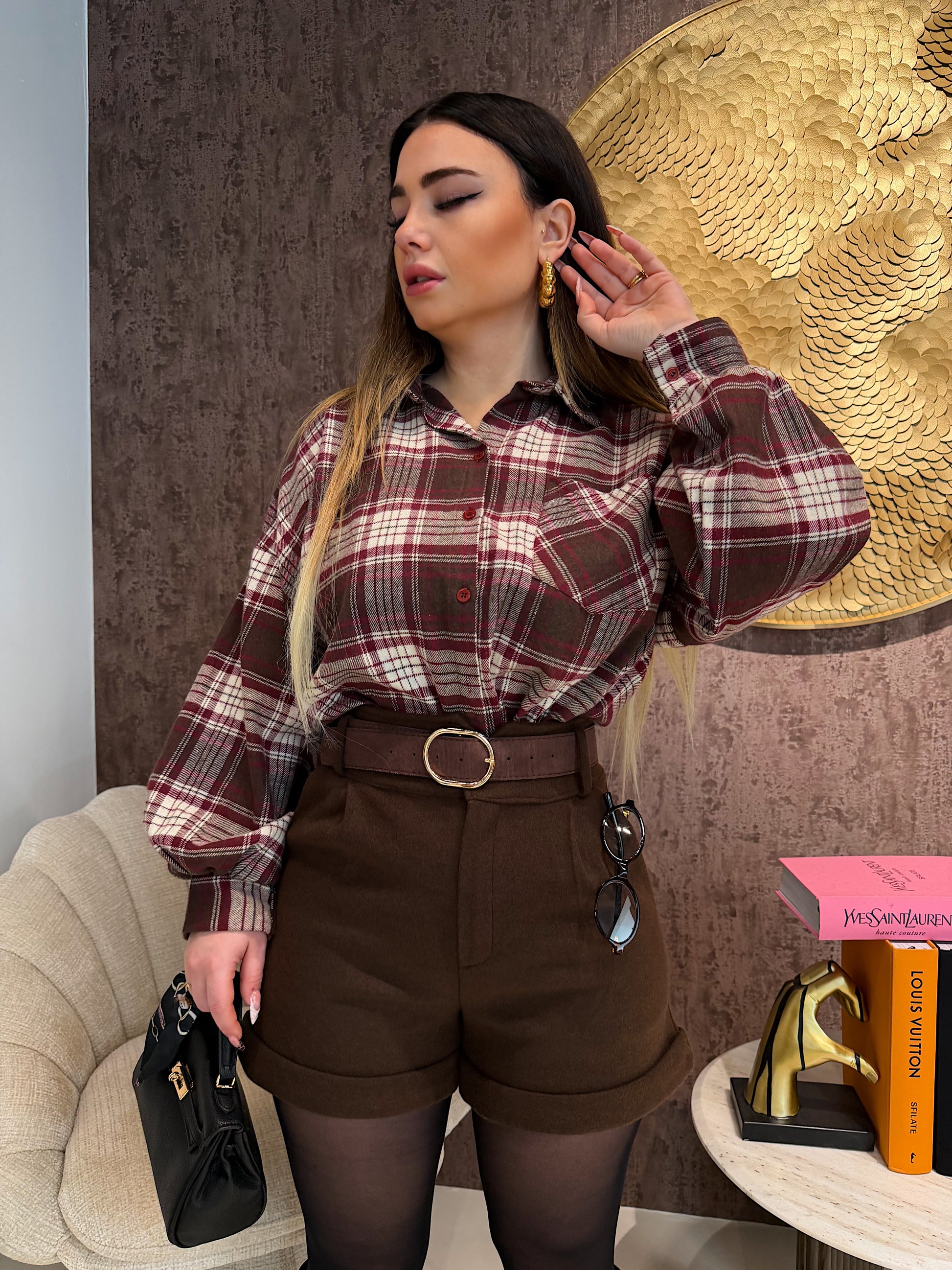 Camicia a quadri bordeaux beige - R.a. Boutique