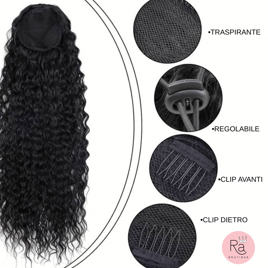 Coda effetto bagnato riccio con Laccio Nero - R.a. Boutique 