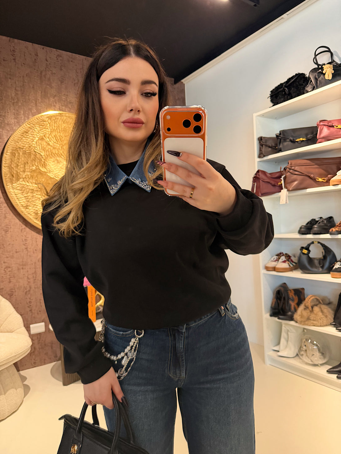 Felpa Denim Collar - R.a. Boutique