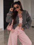 Cardigan a Trecce con Profili a Contrasto Grigio Rosa - R.a. Boutique