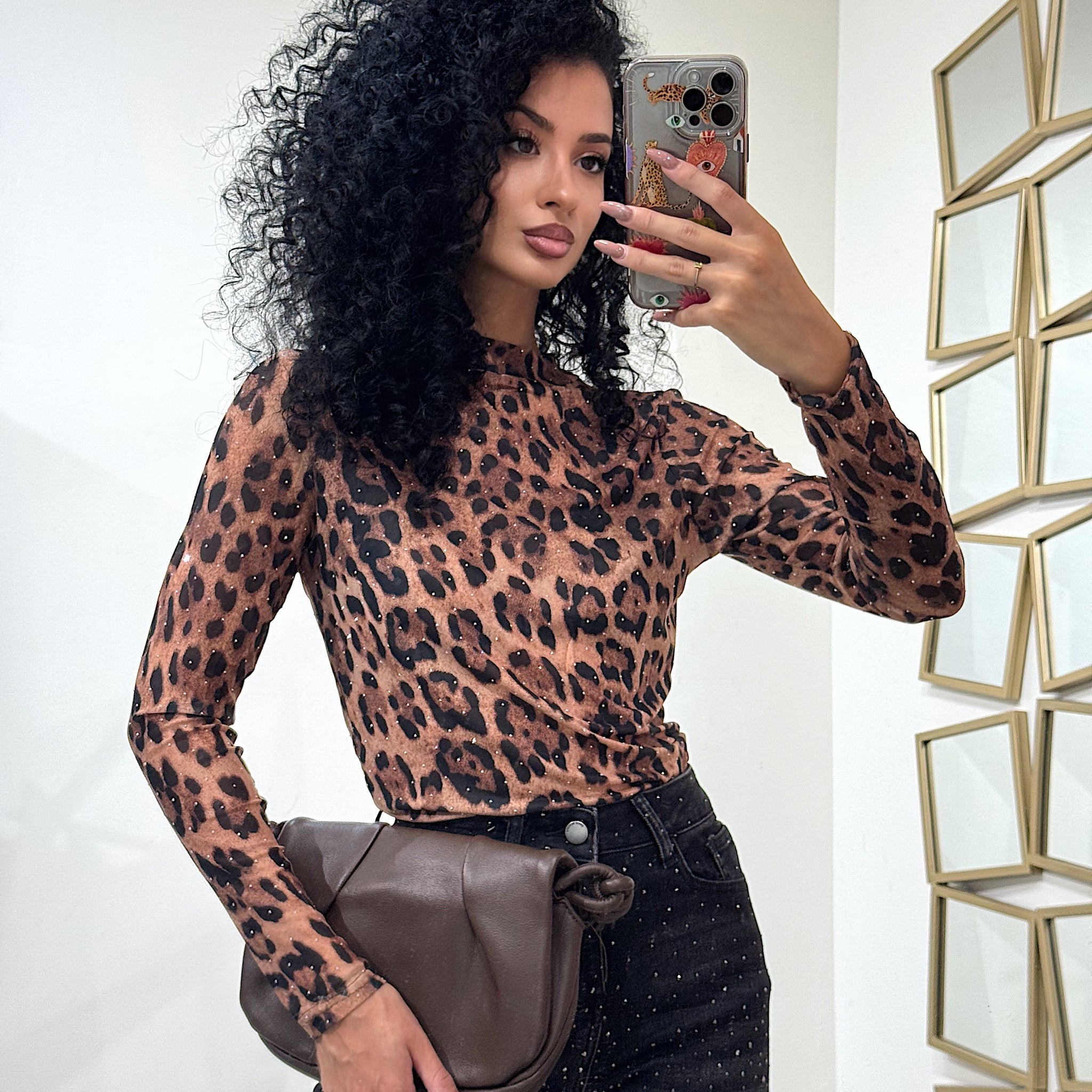 Maglia con strass animalier - R.a. Boutique
