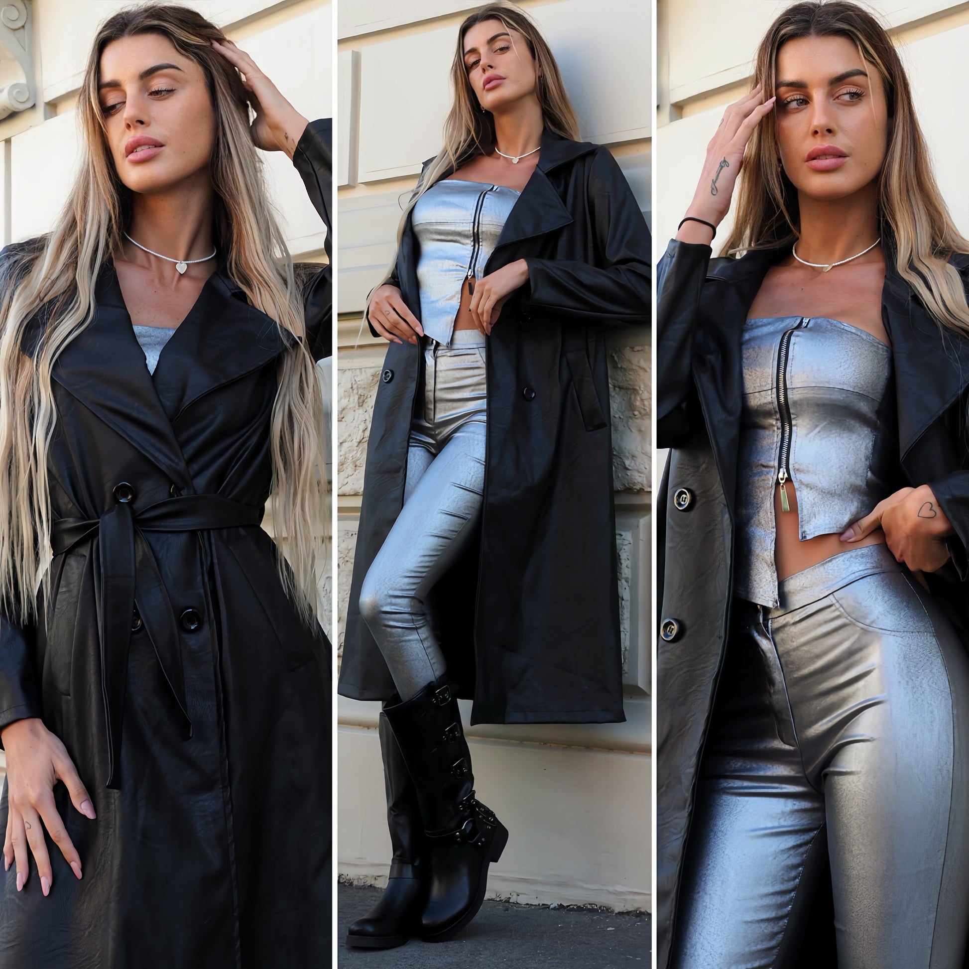 Giaccone in ecopelle con cintura - R.a. Boutique 