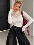 Maglia a Costine con Collo Alto e Trasparenze - R.a. Boutique