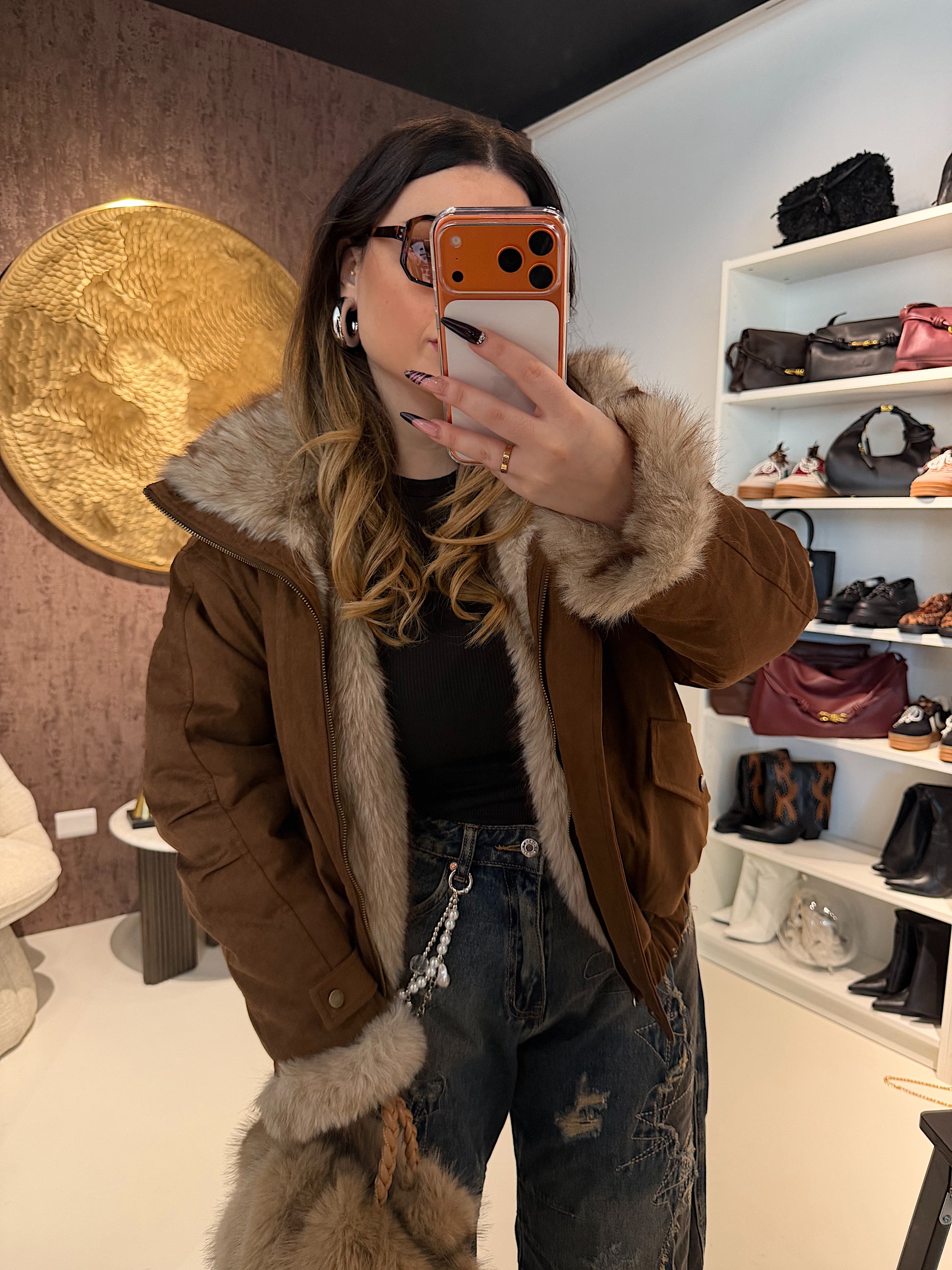 Giaccone Camel con imbottitura in pelo reversibile - R.a. Boutique