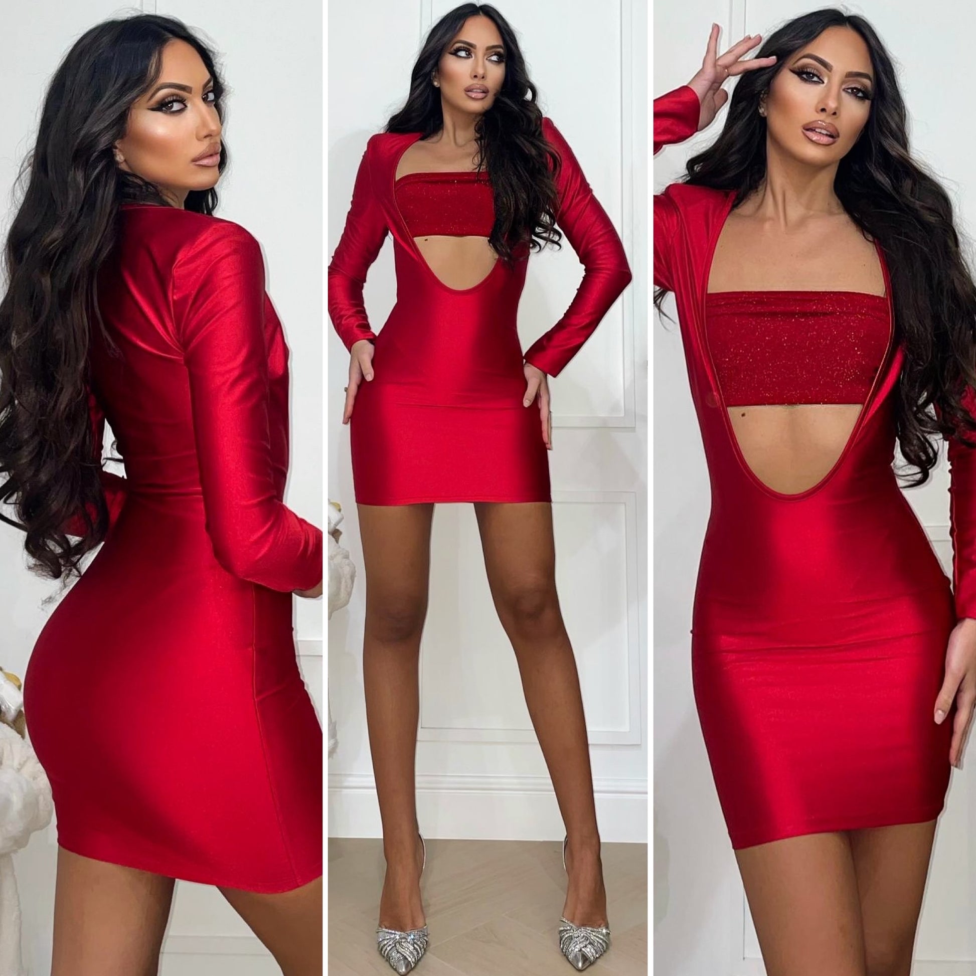 Abito rosso con fascia glitter - R.a. Boutique 