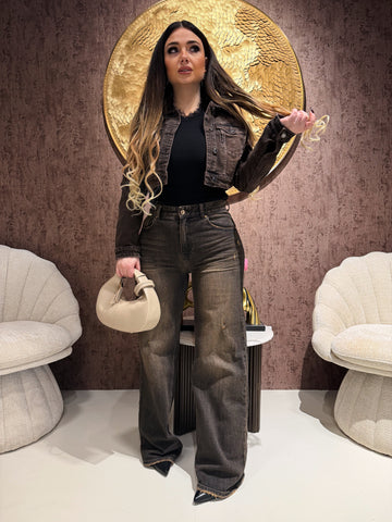 Completo Denim Dark Brown – Giacca Crop & Pantalone Flare - R.a. Boutique