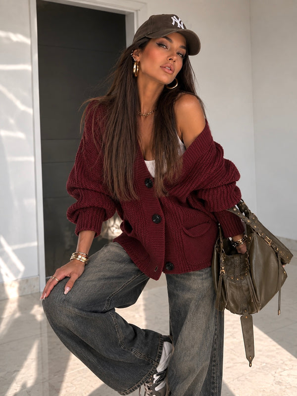 Cardigan in maglia con polsino Bordeaux