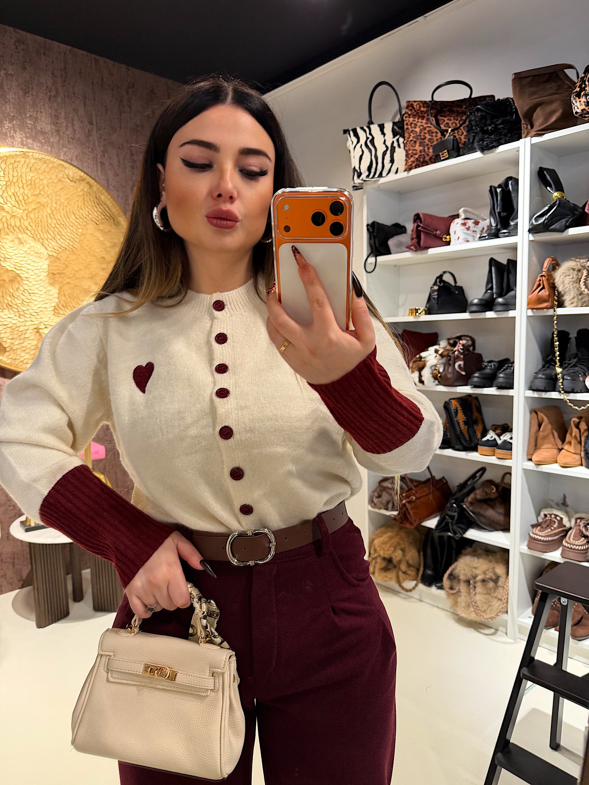Maglioncino con cuore e dettagli bordeaux - R.a. Boutique