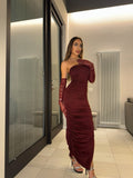 Abito midi bordeux con guanti - R.a. Boutique