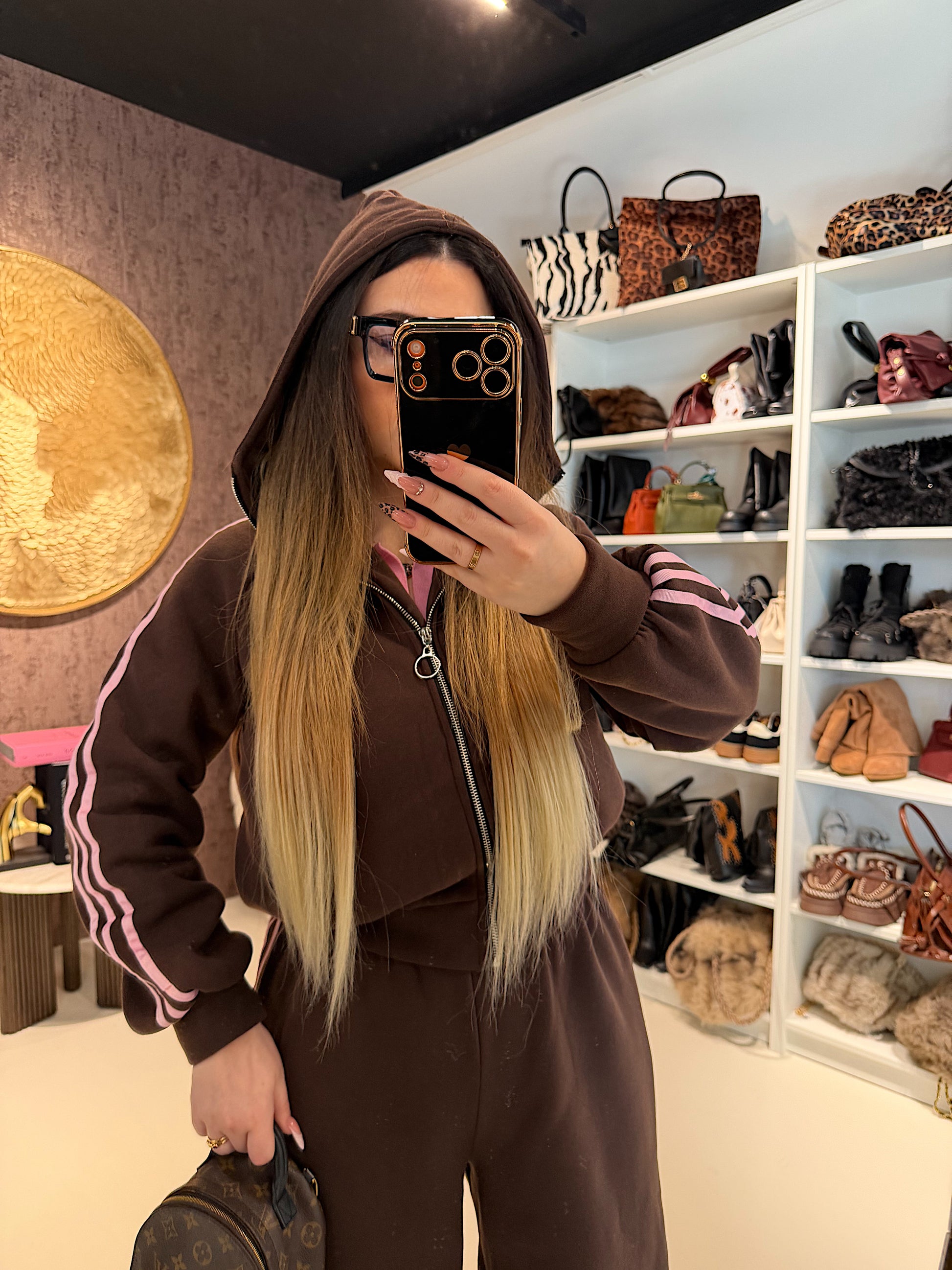 Completo tuta marrone righe rosa - R.a. Boutique