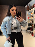 Giacca Denim Pearl Lace Cropped - R.a. Boutique