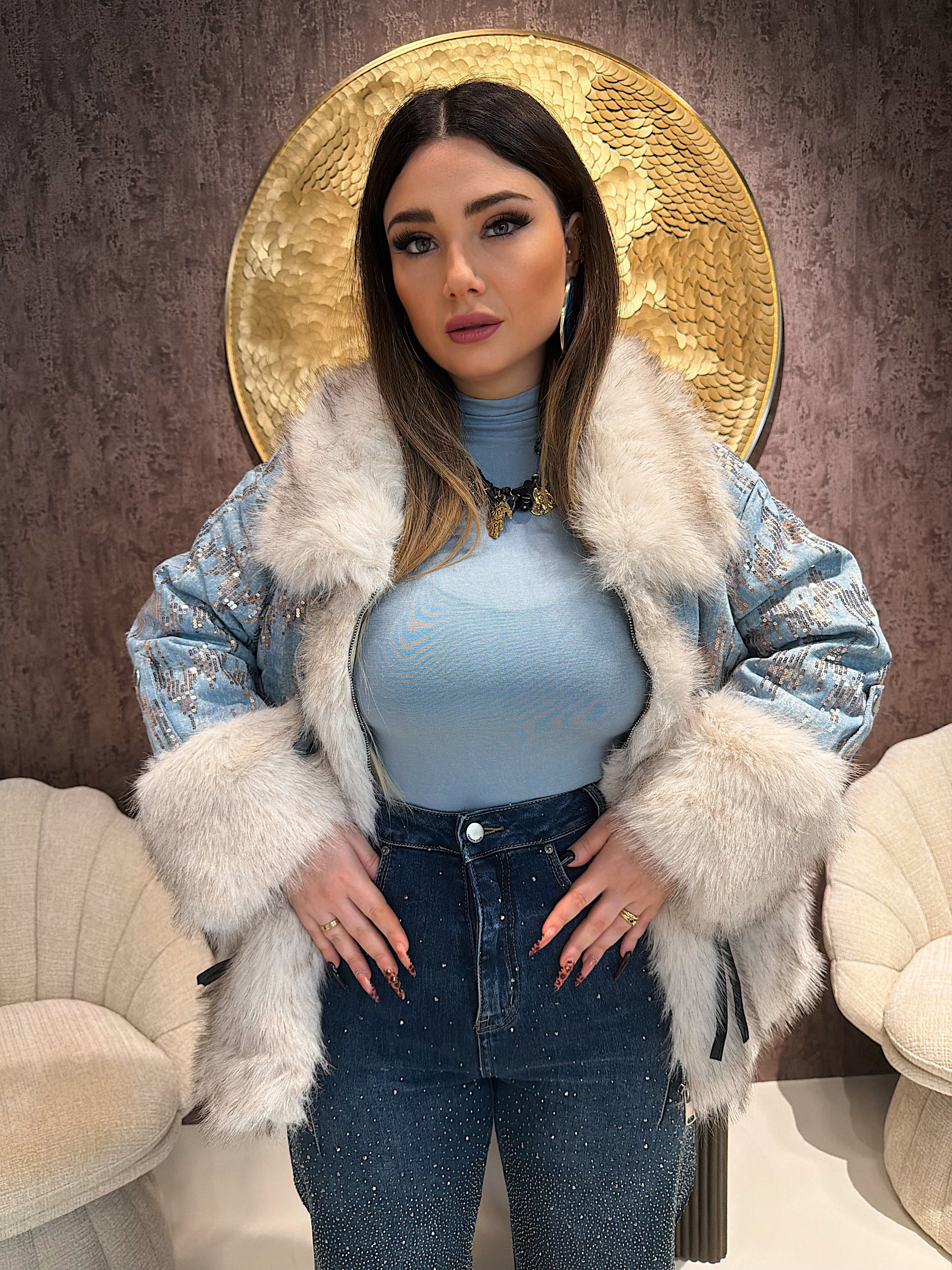 Pelliccia Denim sparkle - R.a. Boutique