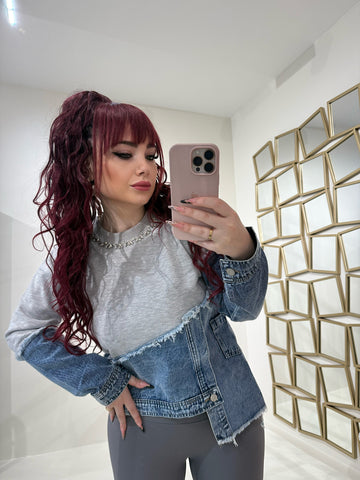 Felpa in jeans con strass - R.a. Boutique