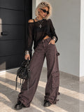 Pantalone Cargo Wine Wide Leg con Tasche - R.a. Boutique