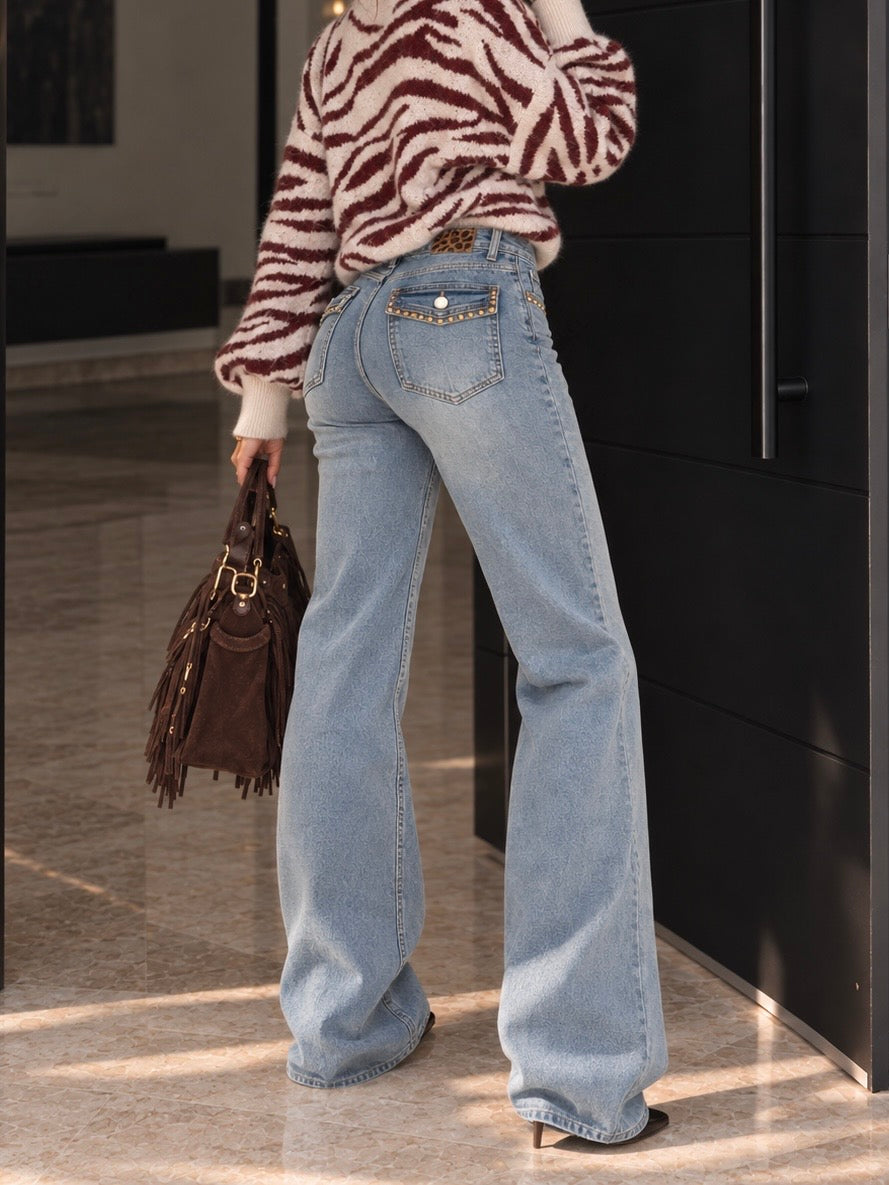 Jeans con borchie e dettaglio maculato sul retro - R.a. Boutique