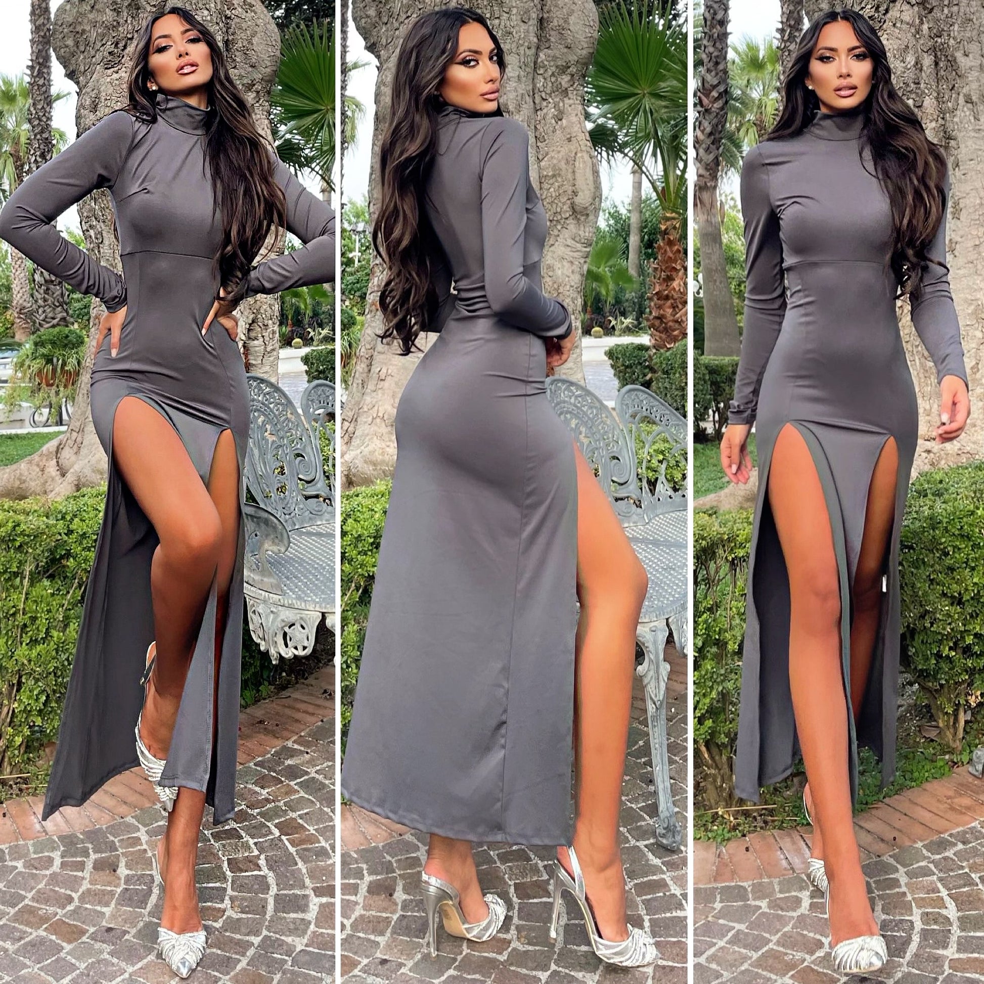 Abito grigio con doppio spacco - R.a. Boutique 