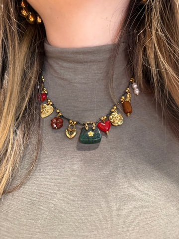 Collana Mini Bag Verde con cuori e fiori - R.a. Boutique
