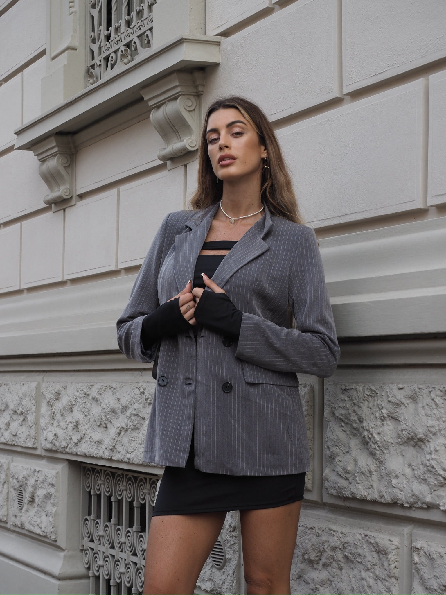 Blazer gessato grigio - R.a. Boutique 
