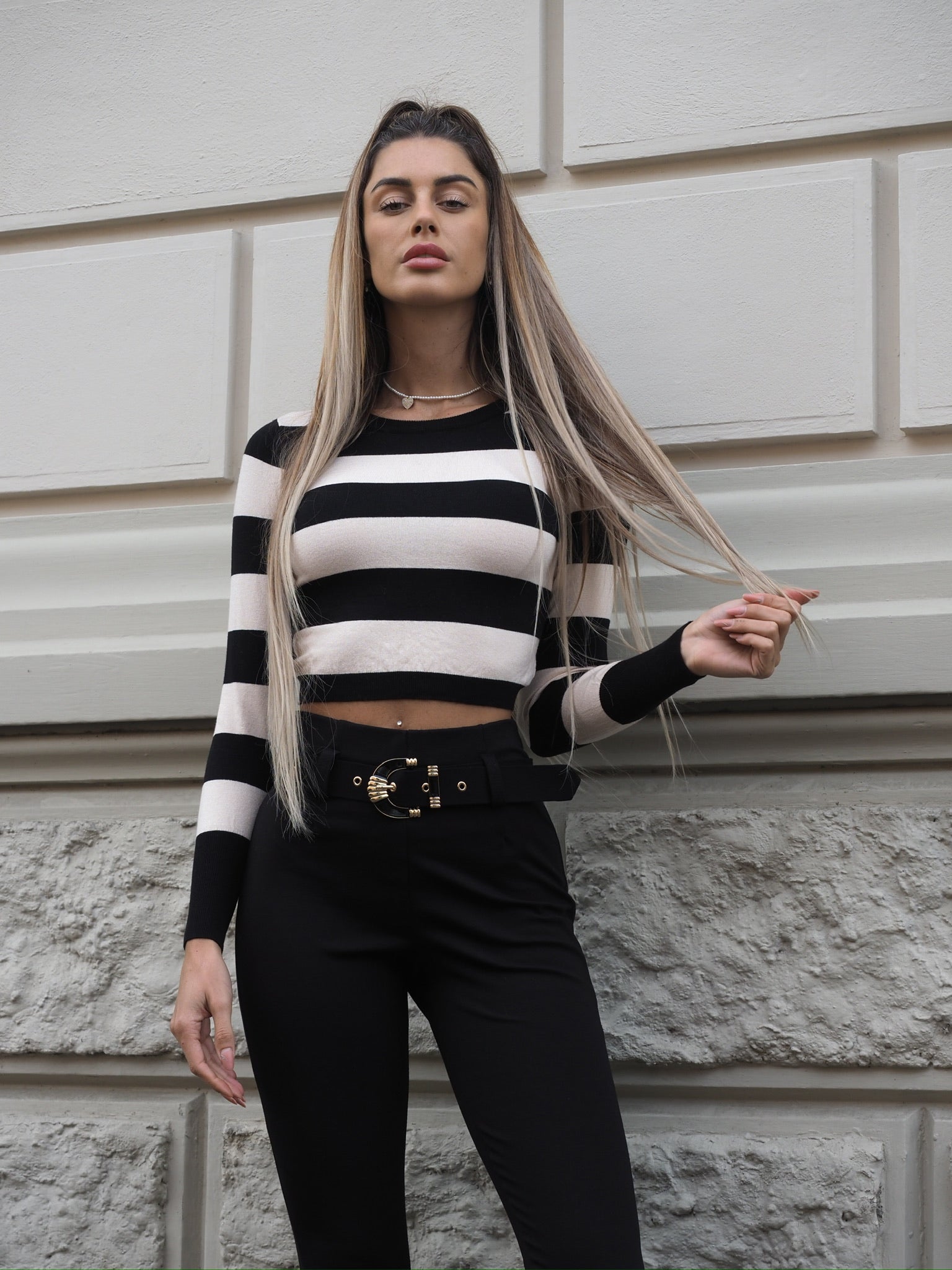 Pantalone nero con cintura oro - R.a. Boutique 