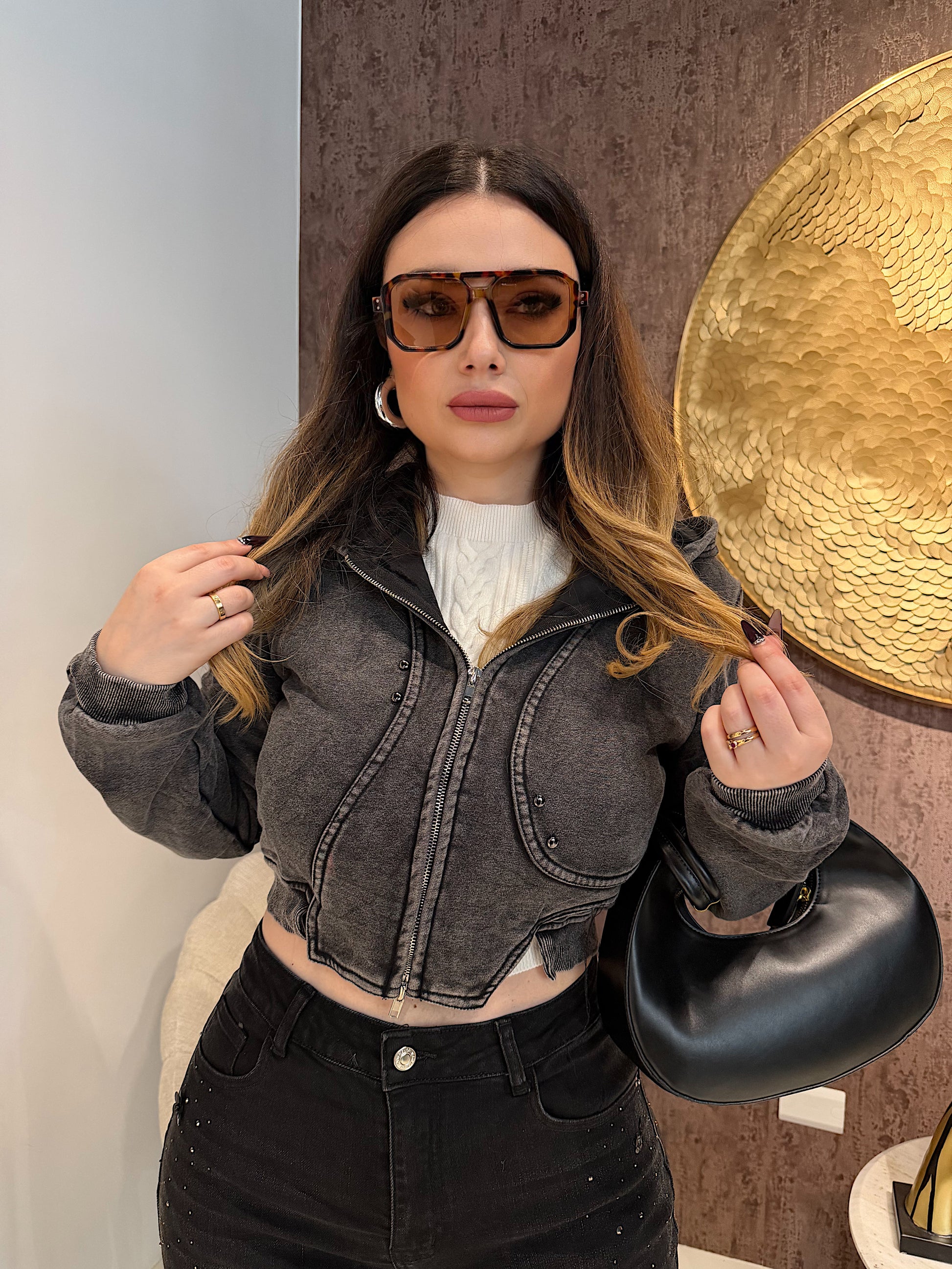 Felpa Cropped Zip Urban Style - R.a. Boutique