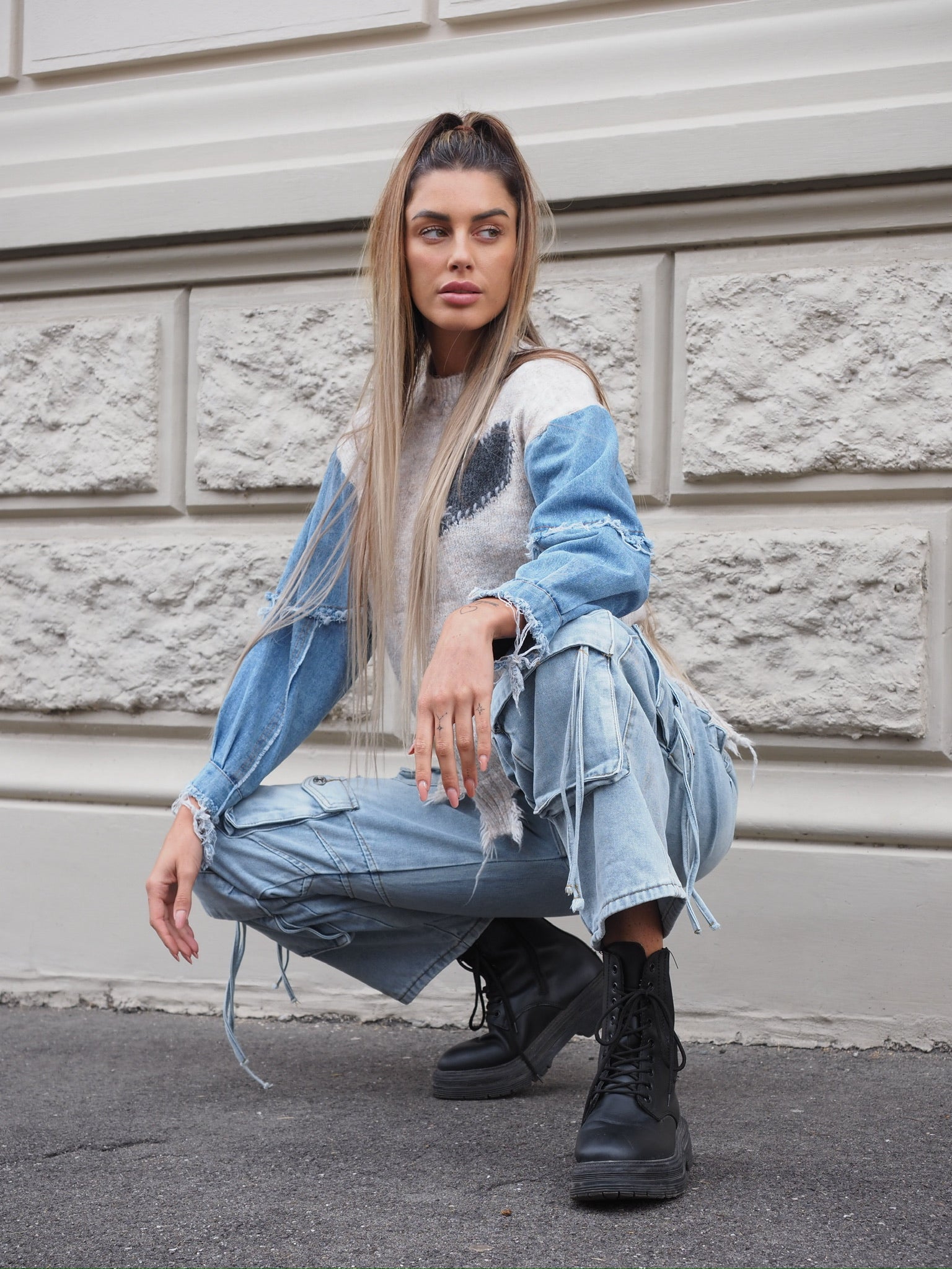 Maglione over con dettaglio in jeans - R.a. Boutique 