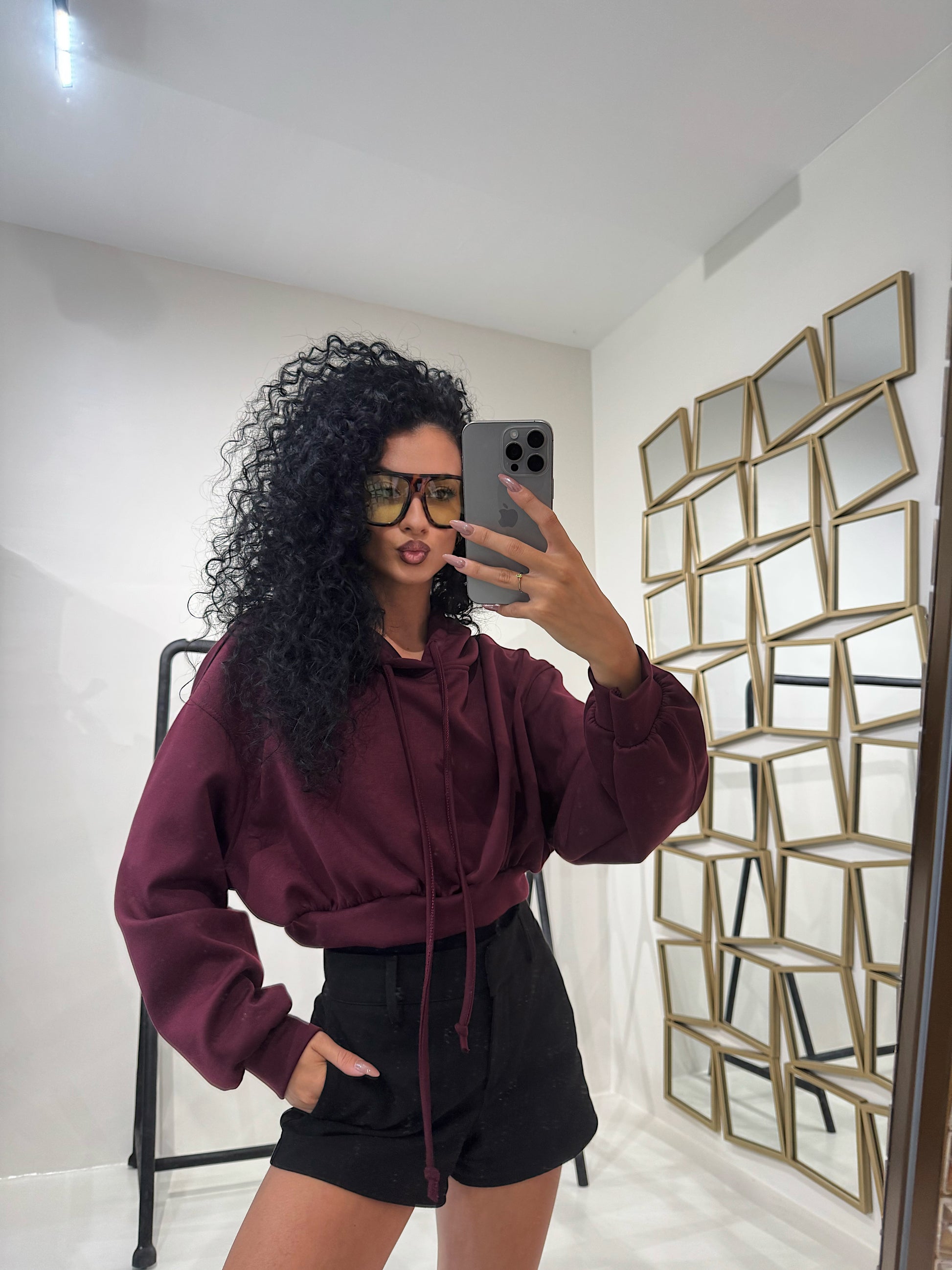 Felpa cropped con cappuccio - R.a. Boutique