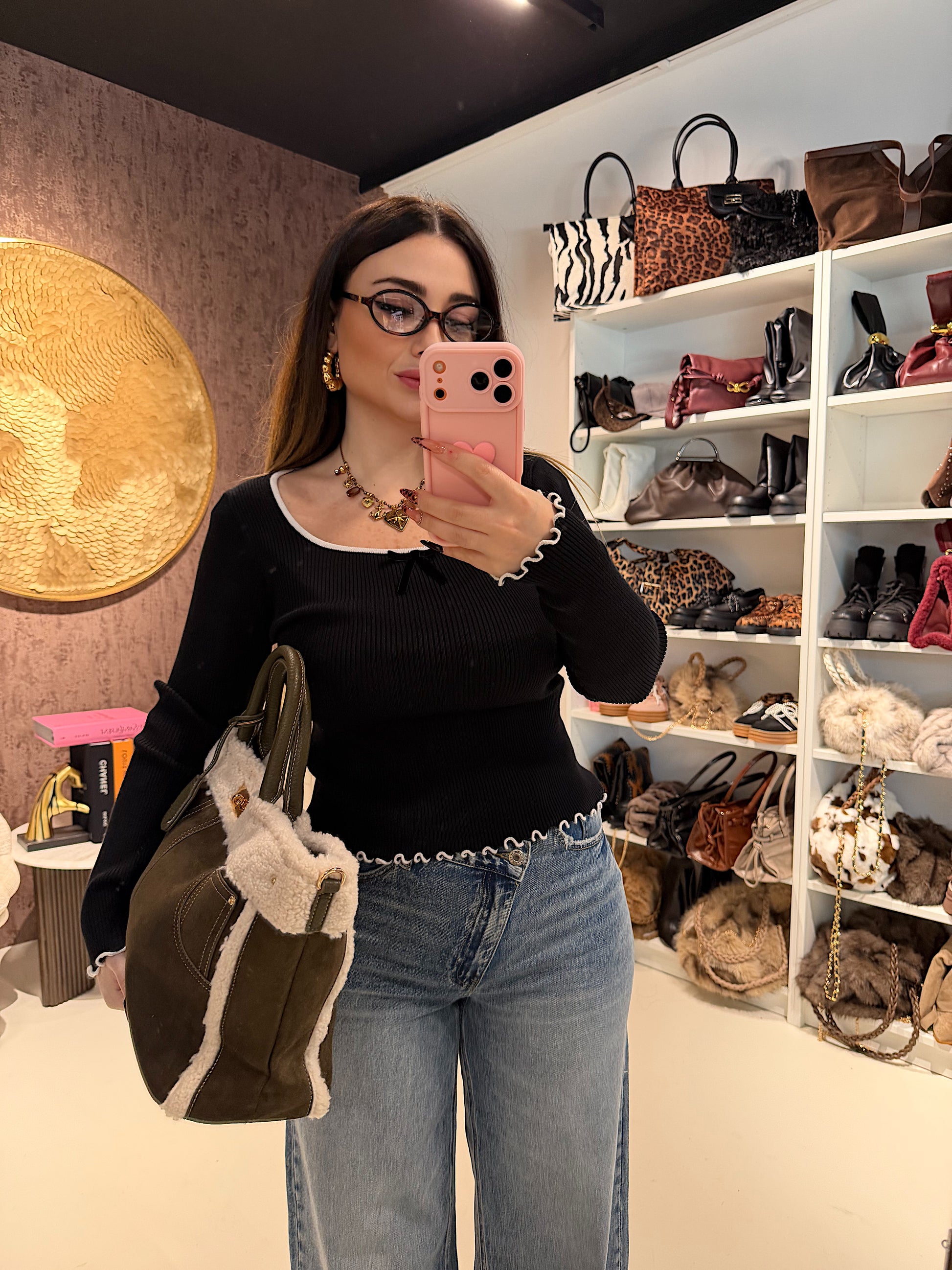 Maglioncino con scollo fiocchettino e rouge - R.a. Boutique