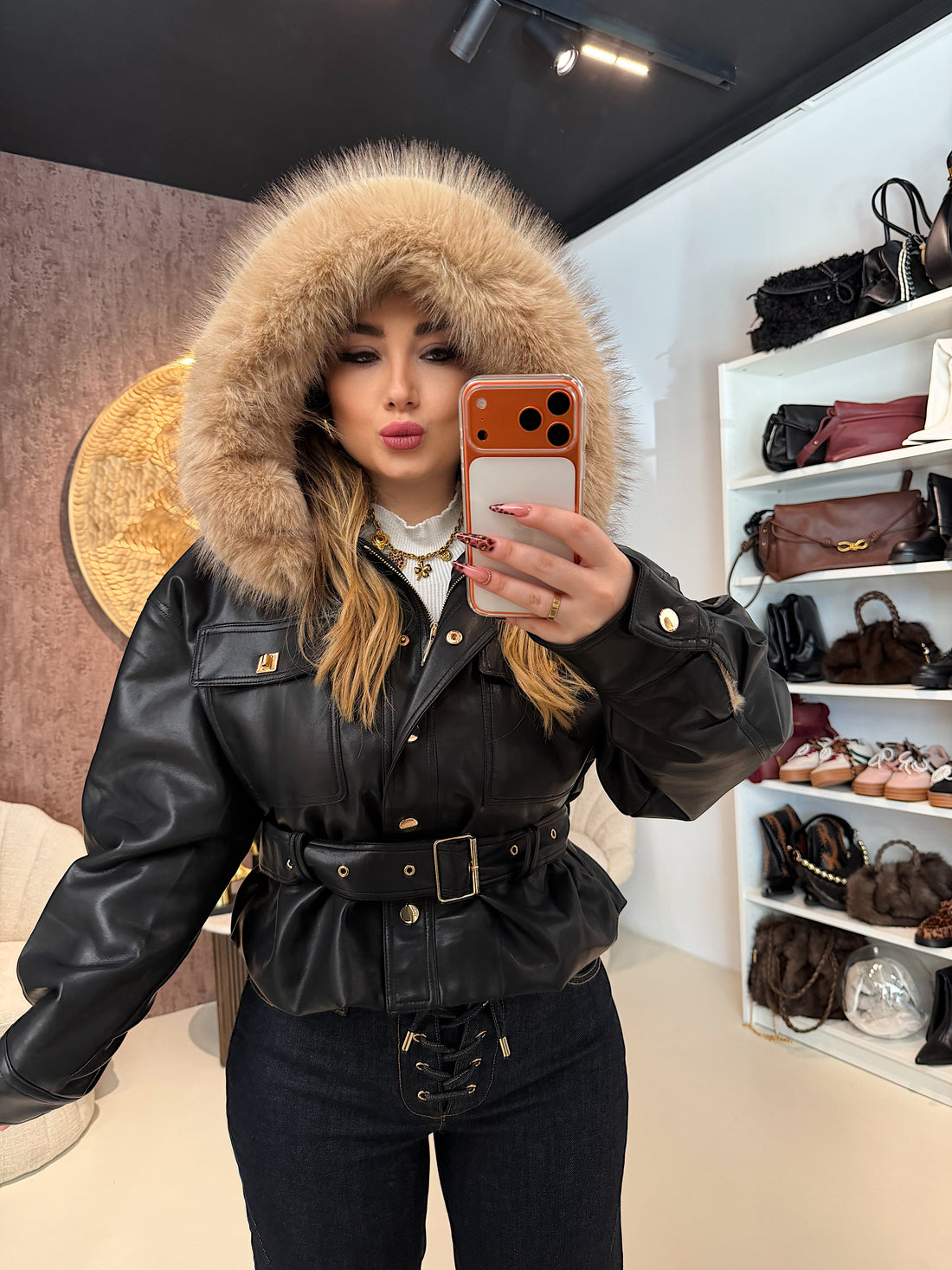 Giaccone con Cintura e Collo in Eco-pelle - R.a. Boutique