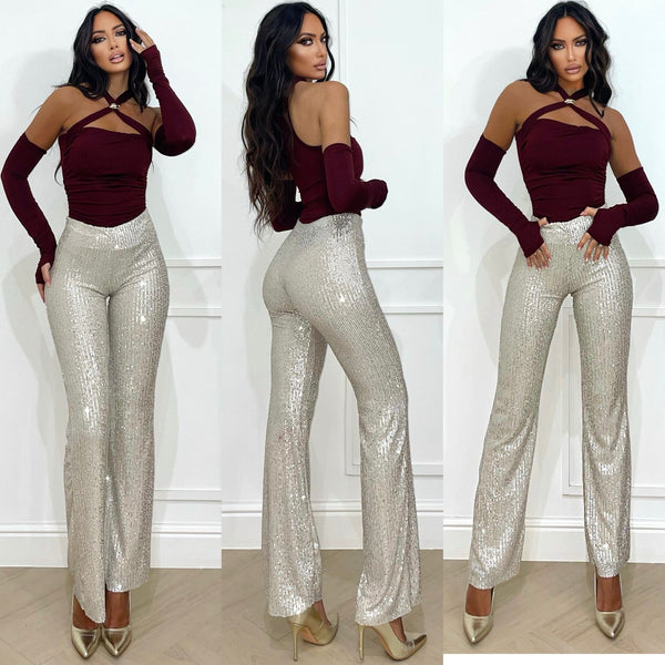 Pantalones de lentejuelas platino