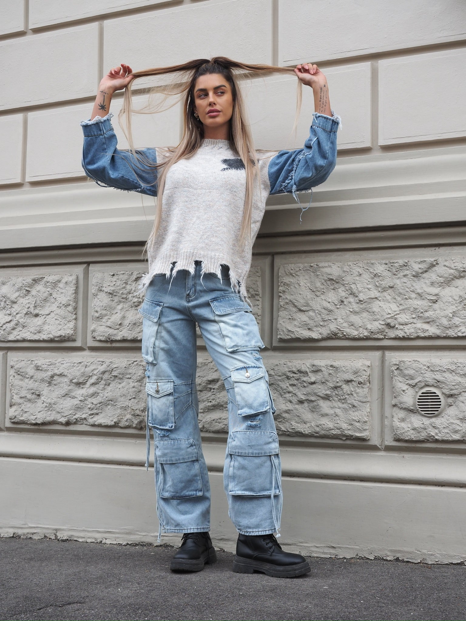 Maglione over con dettaglio in jeans - R.a. Boutique 