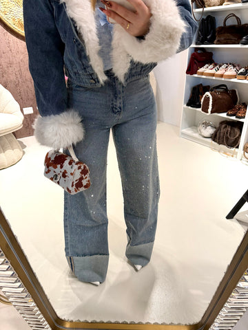 Jeans con risvolto e strass - R.a. Boutique