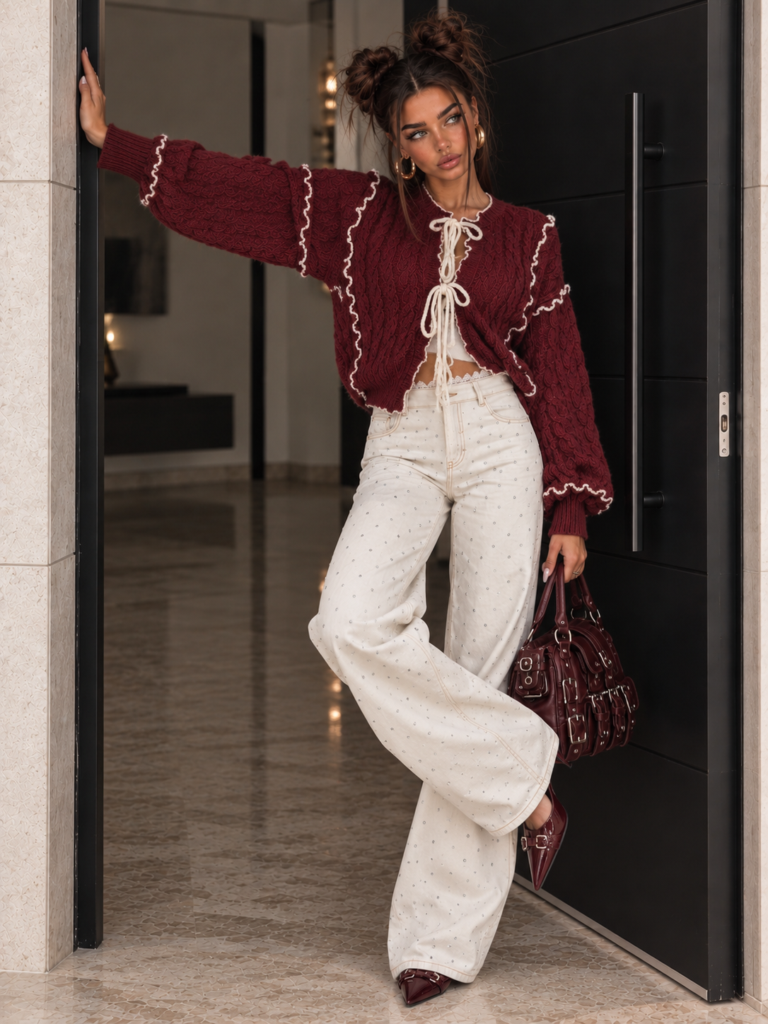 Cardigan a Trecce con polsini a Contrasto - R.a. Boutique