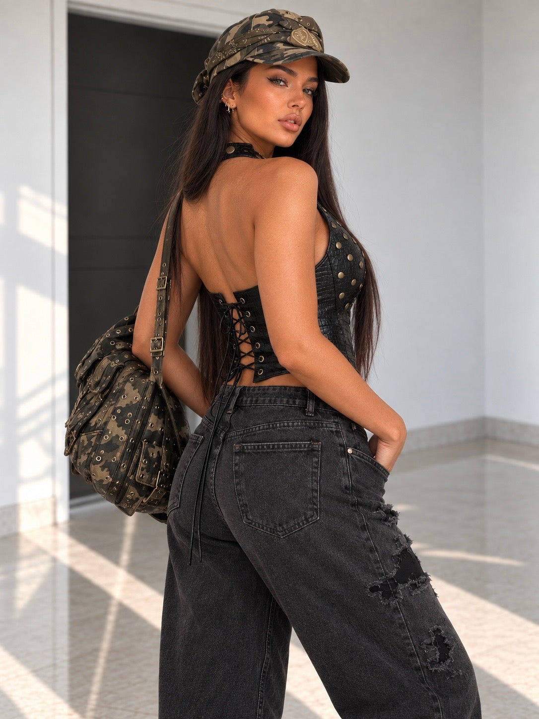 Top Rebel Effetto Cocco con Borchie - R.a. Boutique
