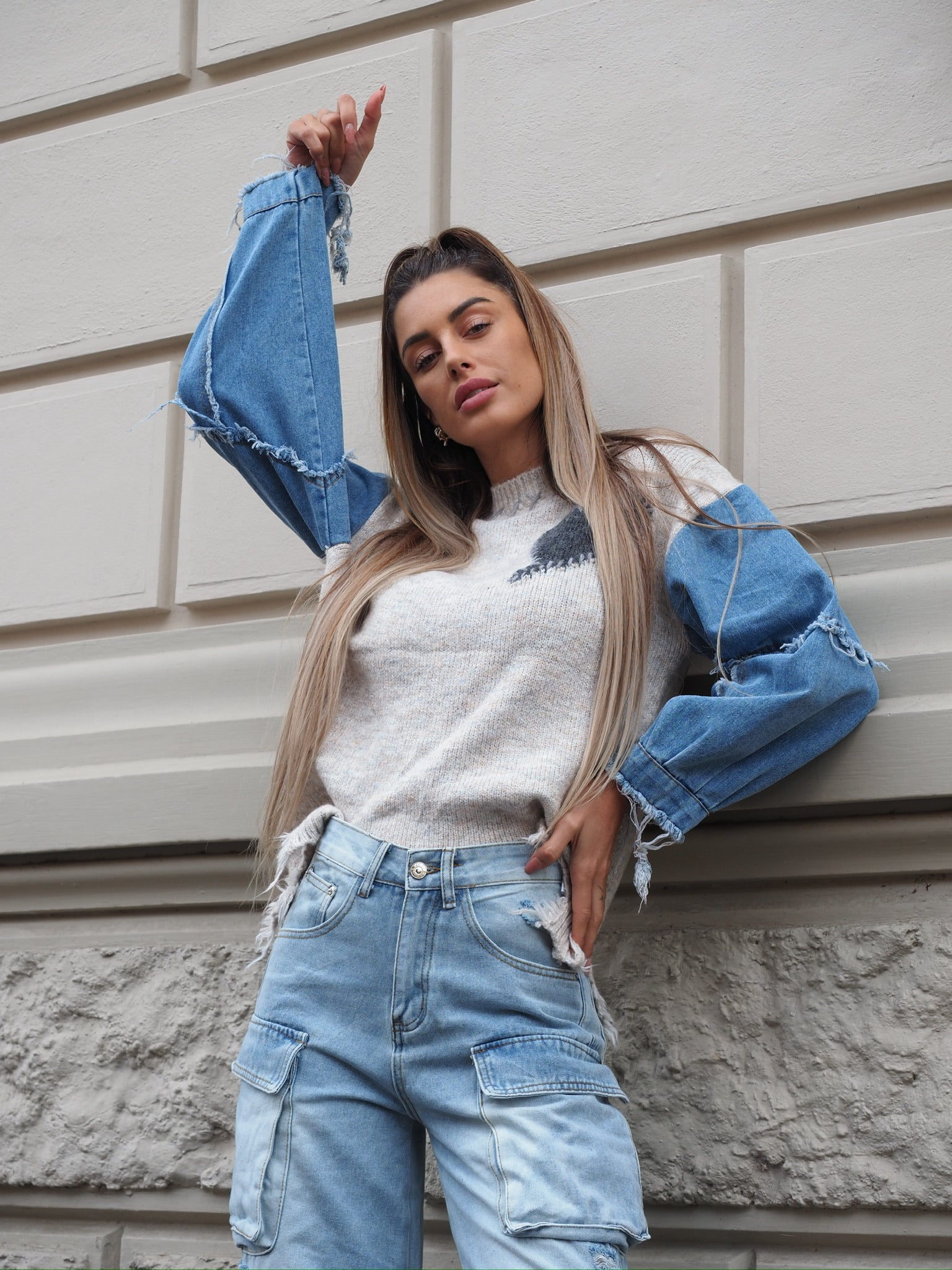 Maglione over con dettaglio in jeans - R.a. Boutique 