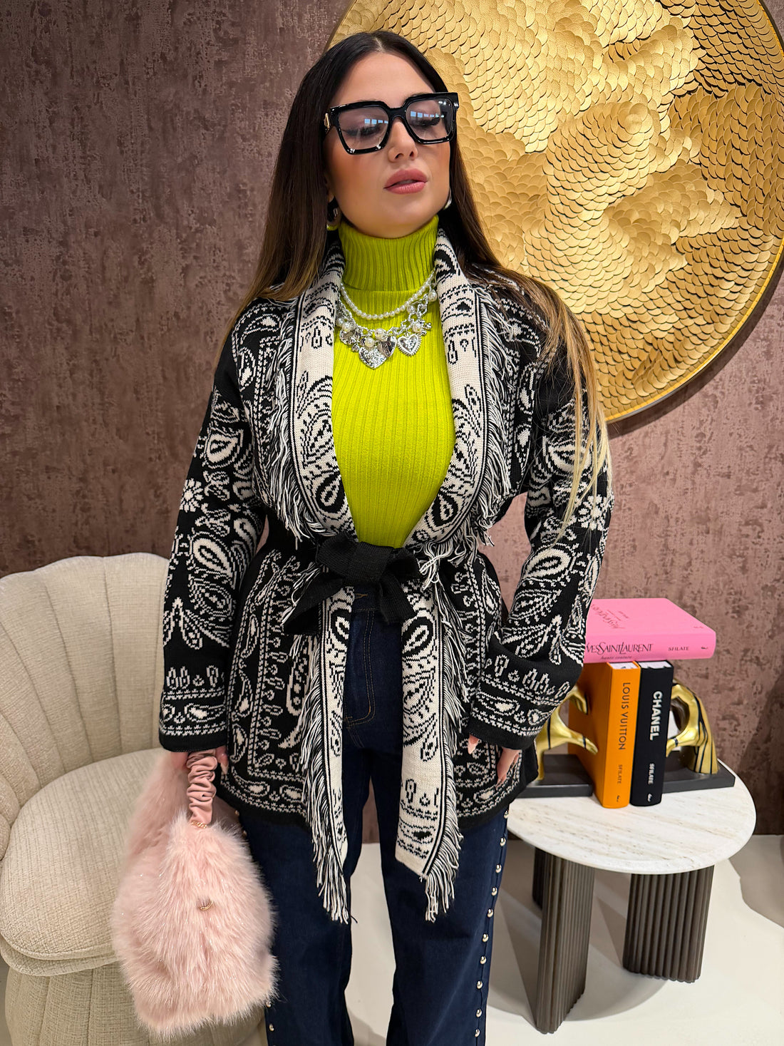 Cardigan Sierra jacquard cioccolato - R.a. Boutique