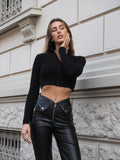 Maglioncino crop nero con zip - R.a. Boutique 