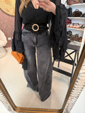 Jeans Grigio a Zampa Larghissima Effetto Vintage - R.a. Boutique