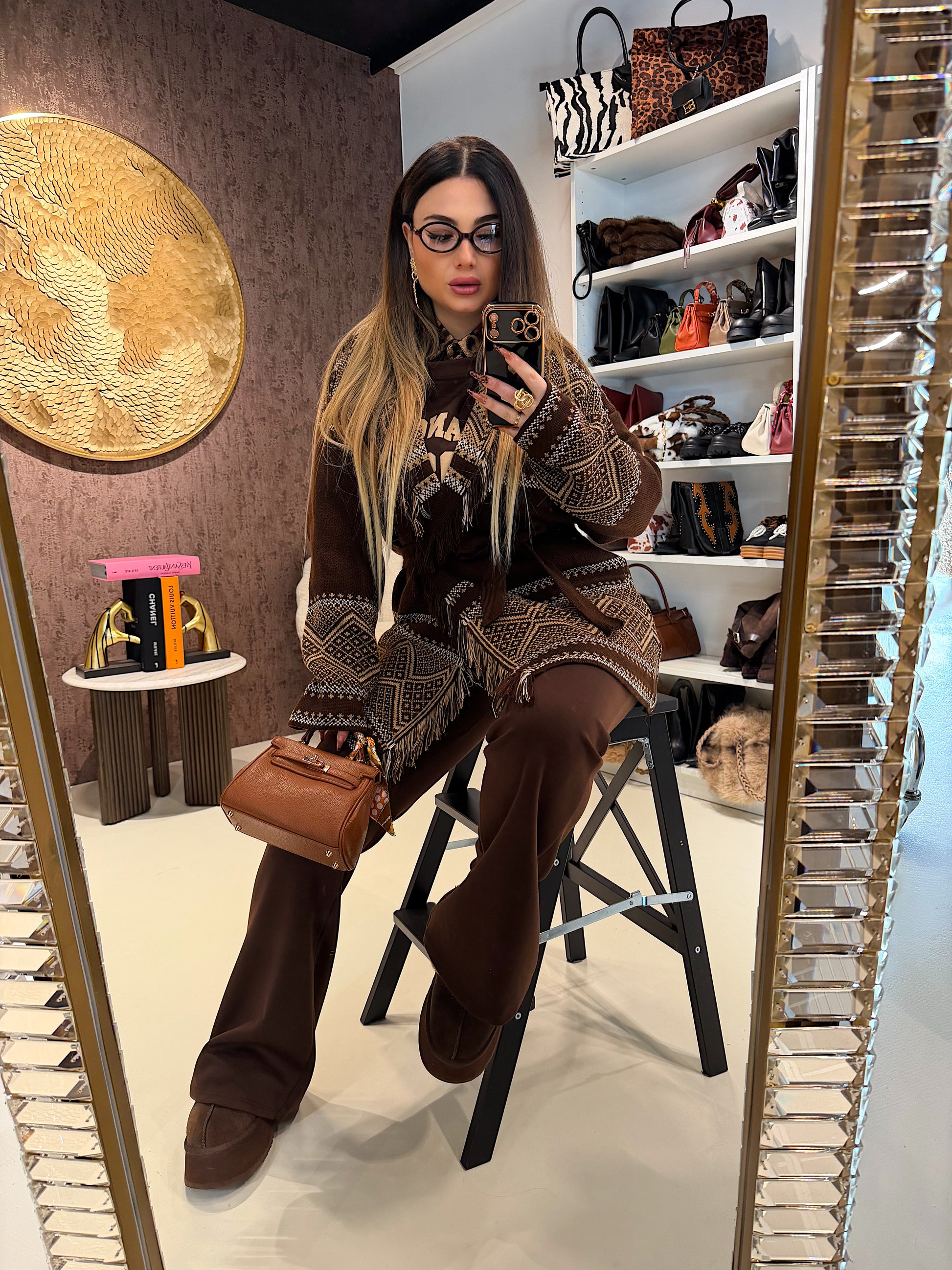 Cardigan Sierra jacquard cioccolato - R.a. Boutique