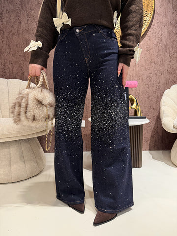 Jeans a Vita Asimmetrica Twist Up con brillantini